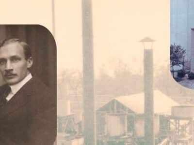 A collage featuring a historic mansion, a portrait of a man in a suit, an industrial plant with smokestacks, the Carus Chemical Company building, and a sign with "Carus" partially visible.