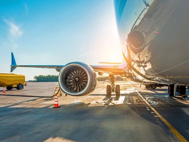 An airport apron and runway.