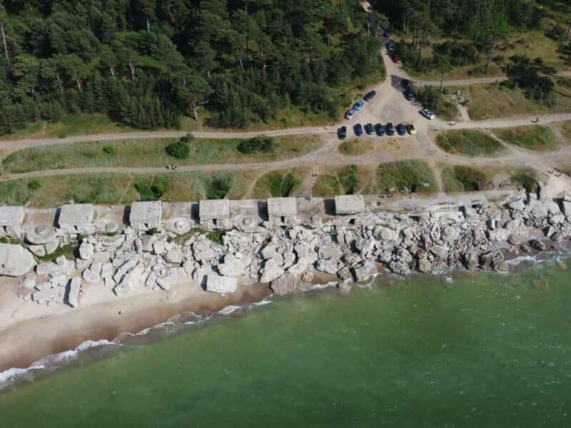 A military installation with hangars and hardstanding.