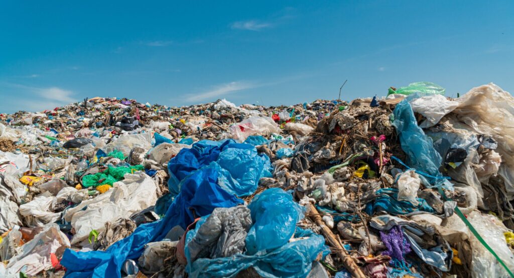 Open air landfill. Plastic and polyethylene waste