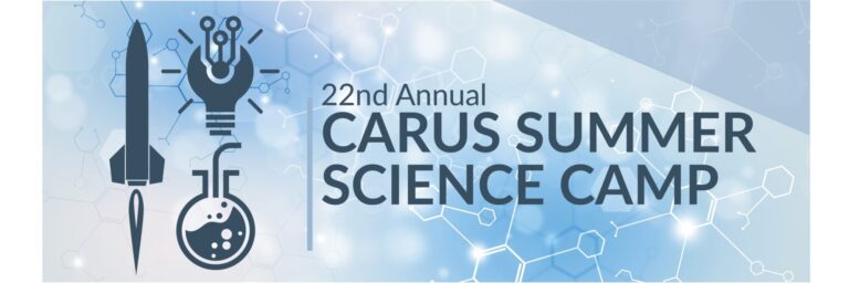 22nd Annual Carus Summer Science Camp Header Image with Scientific Artwork
